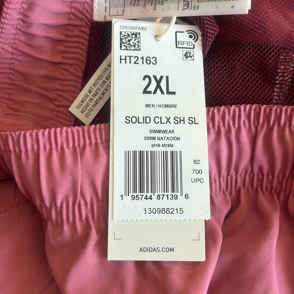 NWT Adidas Mens Pink Strata Short Length Solid Drawstring Swim Trunks Shorts 2XL - Picture 11 of 15